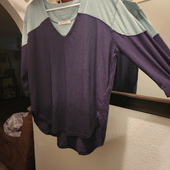 We The Free Two-Tone 3/4 Sleeve Top - Navy and Light Blue - Picture 1 of 6